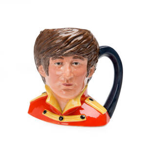 THE BEATLES: Royal Doulton Character Jug, John Lennon [New Colourway D6797] (red jacket with yellow collar and epaulettes). Designed by Stanley Taylor. Series: The Beatles, issued 1987 #224 from a limited edition of 1,000. In original box