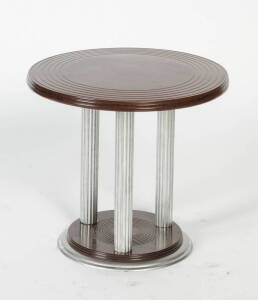 Art deco bakelite and chrome occasional table, circa 1930. Height 41cm, diameter 45cm.