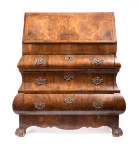 Dutch walnut drop front bureau chest of drawers, 18th/19th century. 100cm high, 75cm wide, 48cm deep.