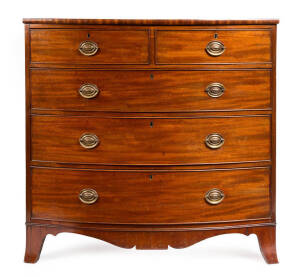 Georgian bow front chest of five drawers. 105cm high, 105cm wide, 56cm deep.