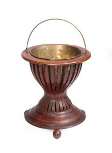 Dutch ice pail, mahogany with string inlay and brass insert (later electrified warming element), late 19th century.