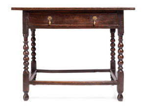 English oak bobbin leg occasional table with peg joints, 18th century. 72cm high, 92cm wide, 59cm deep.