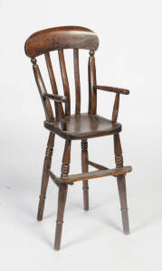 Child's high chair, elm & yew wood, early to mid 19th century.