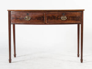 Georgian mahogany ladies dresser with 2 drawers, plus a cabriole leg rattan top stool. Height 76cm, width 108cm, depth 53cm