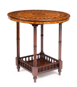 Exhibition top inlaid occasional table on walnut base, late 19th century. Height 73cm, diameter 71cm. Provenance: Christie’s New York, Interiors sale 2017, lot 1451, 2nd July 2008)