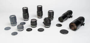 OLYMPUS KOGAKU (Japan): A group of Olympus Zuiko lenses. The lenses comprised of 28mm f3.5, 200 f4 (2) and 300 f4.5 primes and 35-70mm f4, 35-70mm f3.5-4.5, 35-105 f3.5-4.5 (2) and 85-250mm f5 zoom lenses. (9 lenses)