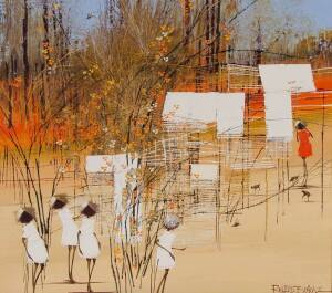 RICHARD BOGUSZ (BORN 1947), Children in the Desert, oil on board, signed 'RICHARD BOGUSZ' lower right, 59 x 67 cm