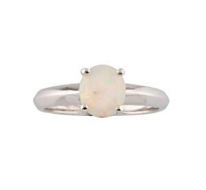 A white opal crystal ring, 18ct white gold.