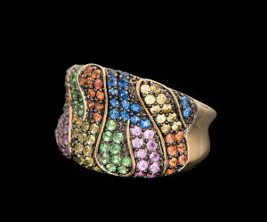 A multi-stone band ring, 14ct yellow gold.