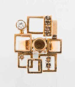 A diamond geometric ring, circa 1970's,14k yellow gold.