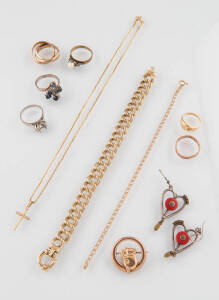 A quantity of jewellery, including rings and bracelets, 9ct and 18ct, weight 60.6gm.