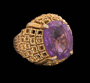 An amethyst dress ring, circa 1970's, 18ct yellow gold.