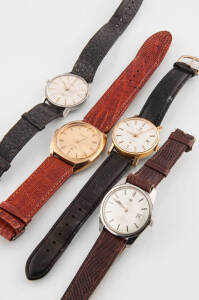 Seven wristwatches including Omega, Tissot, automatic and quartz.