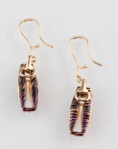 A pair of enamelled drop earrings, Italian, 14ct yellow gold.