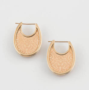 A pair of diamond set earrings, 9ct yellow gold. 