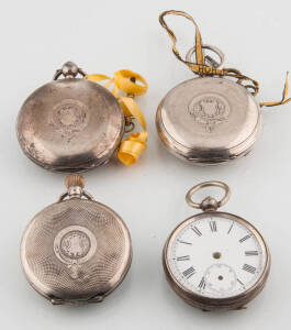 Four antique pocket watches, 800 and sterling silver.