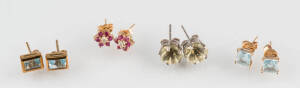 Four pairs of stud earrings, gold.