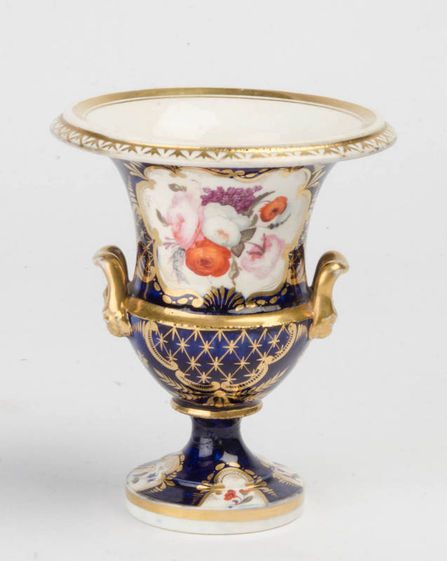 Crown Derby hand painted miniature urn, mid 19th Century. 13cm