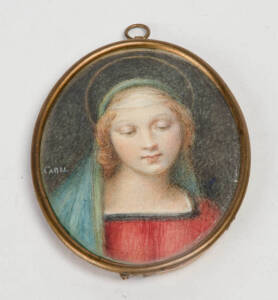 An Edwardian miniature of a Madonna. 6 x 8cm