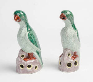 A pair of ceramic painted love birds. 22cm