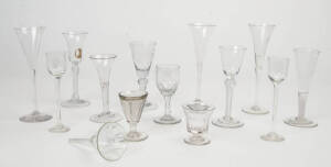 A collection of thirteen various 19th century and later cordial and wine glasses and a wine funnel