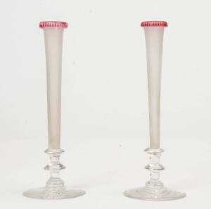 A pair of Victorian frosted glass spill vases.