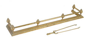 Victorian brass fire curb & a pair of brass fire tongs.