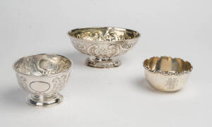 An antique continental silver bowl & two sterling silver bowls (3 items). 360+ grams.