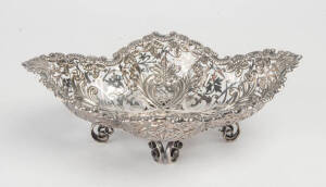 Sterling silver 1970's pierced Bon Bon dish retailed by Ollivant and Botsword of Manchester. 300+ grams