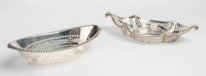 Sterling silver late scrolled end & pierced bread basket by Jonathan Howell of London circa 1897 & a boat shaped pierced silver dish (2 items). 530+ grams.