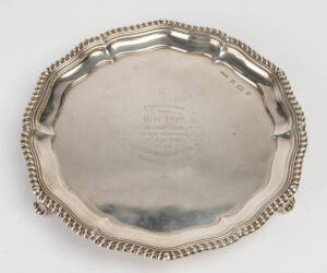 Sterling silver salver inscribed " Presented to Miss Platt...9th Sept. 1903". By Elkington & Co. Birmingham circa 1900. 400+  grams