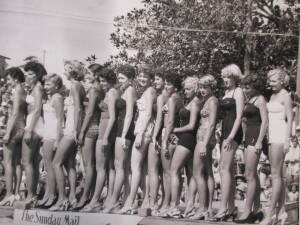 DOUGLAS THOMPSON [1932- ] "Contestants in Sunday Mail Sun Girl Quest Cooloongatta", 1955, pigment ink on giclee print, signed by the photographer at lower right, ed. 1/25. Image size: 38x49.5cm.