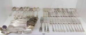 Sterling silver cutlery, assorted Georgian & Victorian spoons, forks & ladles. 77 pieces. 4.3+kg.