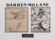 SPORT AUTOGRAPHS, noted Don Bradman, Jack Baker (Phar Lap's jockey), Angelo Dundee, Dave Sands, Rod Laver, Darrel Baldock, Shane Warne. Also display signed by Darren Millane & football with 9 signatures including David Schwarz.