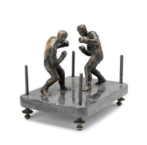 BOXING STATUE, two boxers in ring, bronze statue on marble base, 20th Century.