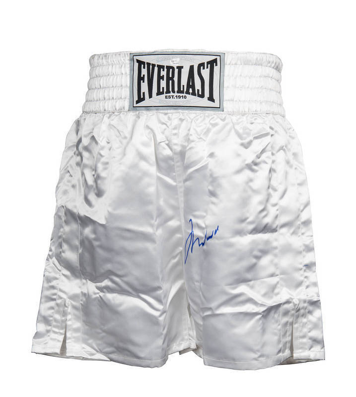 MUHAMMAD ALI, signature on pair of 'Everlast' boxing shorts. With 'Online Authentics' No. OA-8090170.