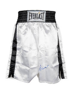 MUHAMMAD ALI, signature on pair of 'Everlast' boxing shorts with black band & trim. With 'Online Authentics' No. OA-8099012.