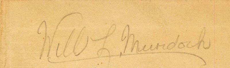 WILLIAM LLOYD MURDOCH, signature on piece. [William Murdoch played 19 Tests 1877-92, including 16 as captain. Australia's 2nd captain. He captained Sussex 1893-99, and played a Test for England, one of five players to represent both Australia & England in