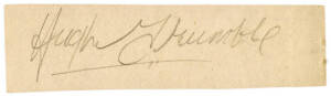 HUGH TRUMBLE, lovely signature on piece. [Trumble played 32 Tests 1890-1904, including 2 as Australian captain, one of only three men to have taken two Test hat-tricks. Australia's 11th captain].