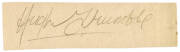 HUGH TRUMBLE, lovely signature on piece. [Trumble played 32 Tests 1890-1904, including 2 as Australian captain, one of only three men to have taken two Test hat-tricks. Australia's 11th captain].