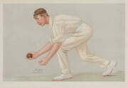 "VANITY FAIR" CRICKET PRINTS, comprising "Sammy" (Sammy Woods), "The Lobster" (Digby Jephson), "An Artful Bowler" (B.J.T.Bosanquet), "Forty-six centuries in Eleven Years" (J.T.Tyldesley) & "Charlie" (Colin Blythe), each window mounted, framed & glazed, ea - 2