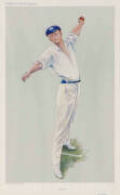 "VANITY FAIR" CRICKET PRINTS, comprising "Sammy" (Sammy Woods), "The Lobster" (Digby Jephson), "An Artful Bowler" (B.J.T.Bosanquet), "Forty-six centuries in Eleven Years" (J.T.Tyldesley) & "Charlie" (Colin Blythe), each window mounted, framed & glazed, ea - 4