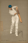 1905 ALBERT CHEVALLIER TAYLER PRINTS, of English cricketers in action, noted Arnold, Beldam, Burnup, Denton, Evans, Fry, Gunn, Haigh, Hearne, Hesketh-Prichard, Iremonger, King, Lees, Martyn, McGregor, Perrin, Rhodes, Spooner, Thompson, Warner & Wynyard. E - 2