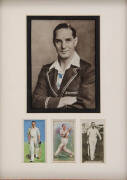 ENGLAND TEST CRICKETERS: Displays with signatures on piece window mounted with pictures or postcards - Maurice Tate, George Hirst, Mayrice Leyland, George Duckworth, Bill Bowes, Gubby Allen & Herbert Sutcliffe. - 2