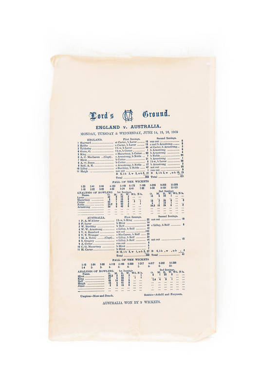 1909 AUSTRALIAN TOUR TO ENGLAND: Complete set of five Silk Scorecards for the Test matches. In excellent condition and rare as a set.