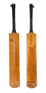 WILLIAM WHYSALL'S MATCH USED CRICKET BAT: Full size "Sykes - Roy Kilner" Cricket Bat, signed in the ownership position by William Whysall, and match-used in the 1924-25 England tour of Australia. Signed on the fronr by 1924-25 England team, 18 signatures 