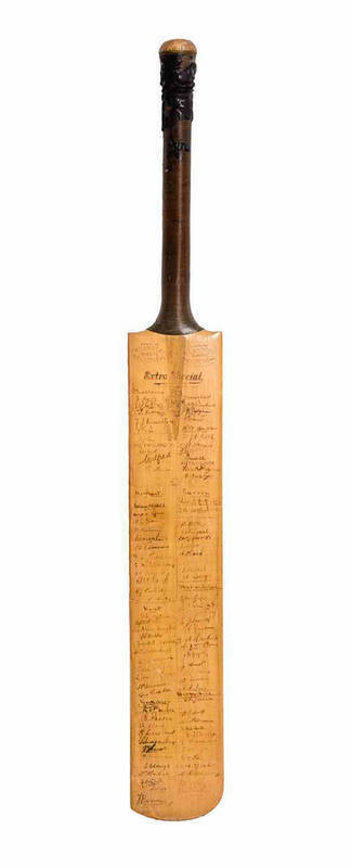 BLACKPOOL CRICKET CLUB JUBILEE YEAR CRICKET BAT: Full size "W.Lambert Nelson" Cricket Bat titled "Blackpool Cricket Club, Jubilee Year, 1879-1929" signed on front & reverse with 167 signatures of players from 13 Counties & South Africa. Wonderful range of