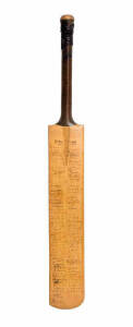 BLACKPOOL CRICKET CLUB JUBILEE YEAR CRICKET BAT: Full size "W.Lambert Nelson" Cricket Bat titled "Blackpool Cricket Club, Jubilee Year, 1879-1929" signed on front & reverse with 167 signatures of players from 13 Counties & South Africa. Wonderful range of