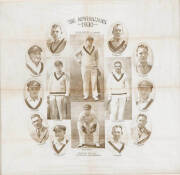 1930 Linen Handkerchief, headed "The Australians 1930", with images of the Australian players, with wording "Copyright Photos by A.Wilkes & Son West-Bromwich", framed & glazed with period oak timber frame, overall 51x51cm. - 2