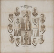 1930 Linen Handkerchief, headed "The Australians 1930", with images of the Australian players, with wording "Copyright Photos by A.Wilkes & Son West-Bromwich", framed & glazed with period oak timber frame, overall 51x51cm. - 3